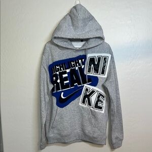 Upcycled Nike x Boutique Gray and Blue Sporty Pullover Hoodie M